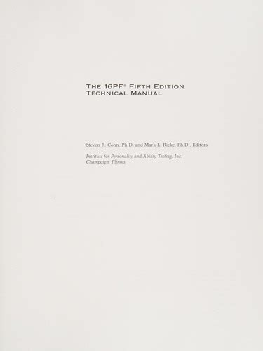 16pf fifth edition technical manual by steven r conn. - Y hasta aqui puedo leer biografias y memorias.