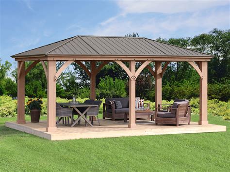 Gazebo Kits. A pavilion kit built for the express purpose of taking in the surrounding view is referred to as a gazebo, meaning that it is a place to gaze from. Gazebos have their own natural charm and traditionally have a domed, covered roof with an octagon or hexagon shape. Explore our custom pavilion kits today.. 