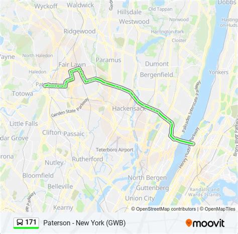 NJ Transit 171 bus Route Schedule and Stops (Updated) The 171 bus (Paterson Garden State Plaza & Ikea) has 57 stops departing from Gw Bridge Bus Terminal and ending at Broadway Bus Terminal. Choose …. 