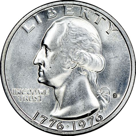Commemorative issue. 200th Anniversary of the The United States Declaration of Independence, 1776-1976. Obverse. The portrait in left profile of George Washington, the first President of the UNITED STATES from 1789 to 1797, is accompanied with the motto: "IN GOD WE TRUST" and surrounded with the lettering: "LIBERTY" . 