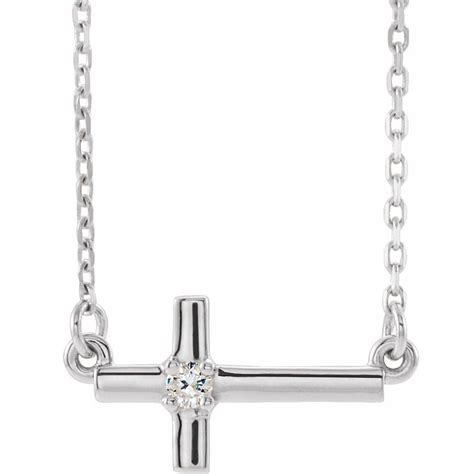 18" Mini Sideways Cross Necklace in 14k White Gold (1.3 mm)