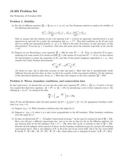 18 303 Problem Set Problem 1 Stability