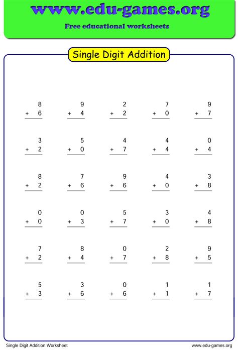 18 Best Images of One Digit Addition And Subtraction Worksheets