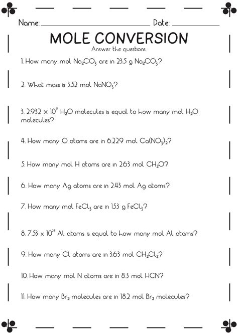18 Mole Conversion Problems Worksheet Answers Free PDF at