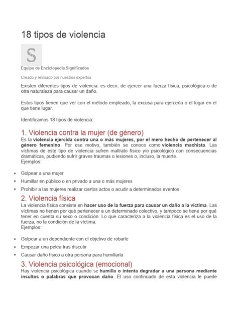 18 Tipos De Violencia
