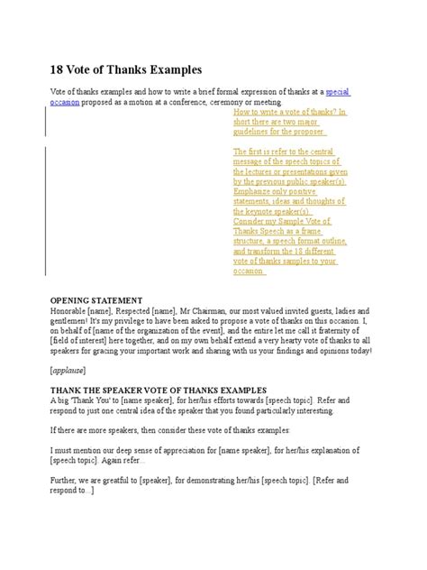 18 Vote Of Thanks Examples