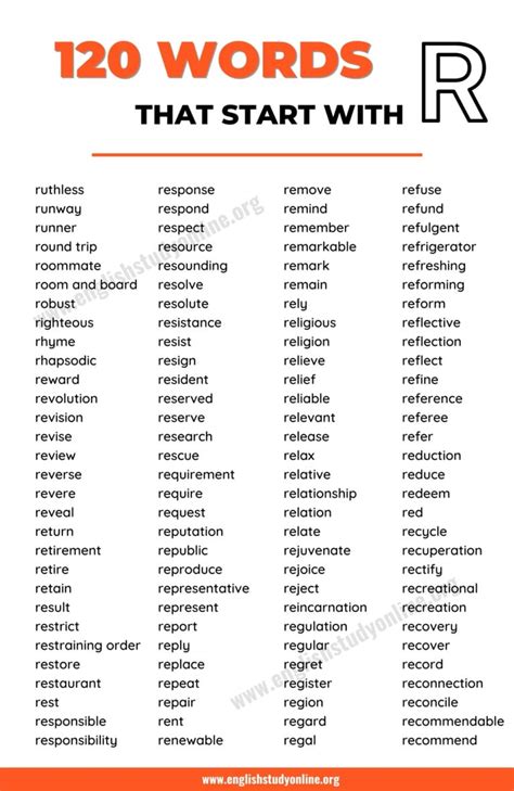 1800 Words That Start With R With Useful R Se Words In English - R Se Words In English