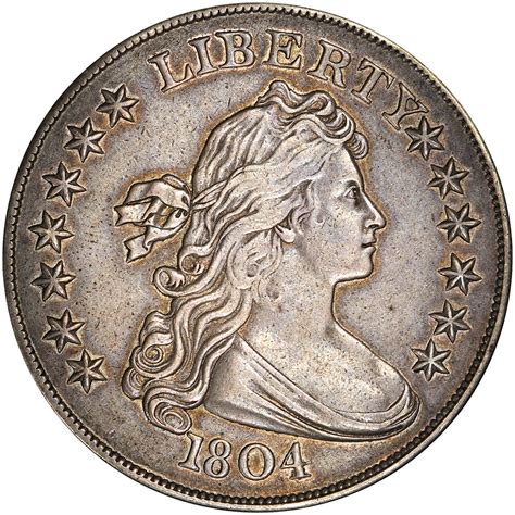 Q. David Bowers (edited and updated by Mike Sherman): The 1795 Draped Bust dollar represents the initial appearance of this design in American coinage. In the silver dollar series the obverse motif was continued through pieces dated 1804 (business strikes were last made in 1803, however), while the reverse motif was employed only through early 1798.. 