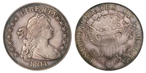 5. A silver dollar with draped bust, 1804 . This coin has been dubbed 