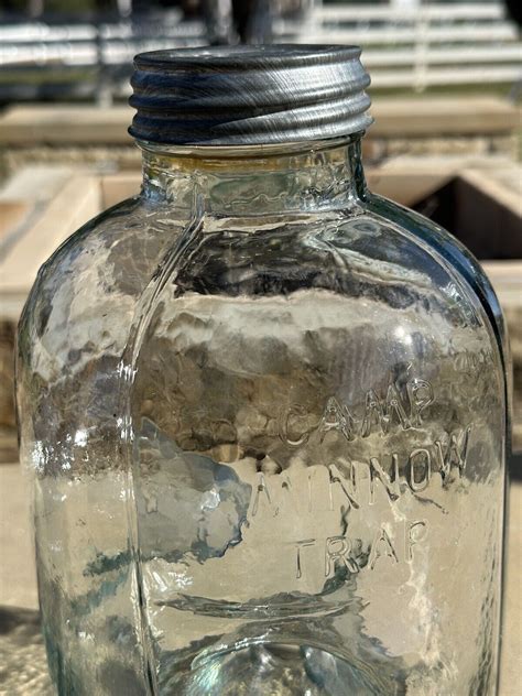 1880s Glass Minnow Trap Camo Oklahoma 1 gallon Jar Aqua rare - eBay