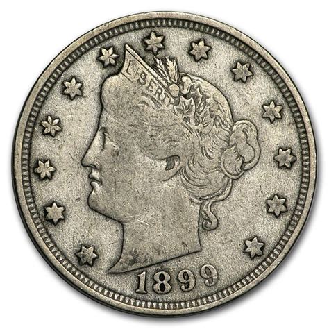 What is the value of an 1899 liberty v nickel? The 1899 Liberty Head nickel is very common, most show heavy wear and are valued at $1.00-$3.00 depending on condition.. 