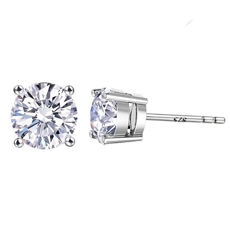 18K White Gold Plated Hypoallergenic CZ Studs Earrings, 925