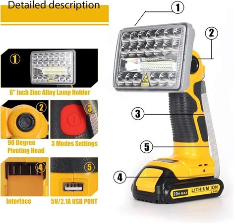 18W 2000LM Flashlight for Dewalt Light for Dewalt 20V Tool