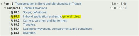 19 CFR § 18.1 In-bond application and entry; general rules - eCFR