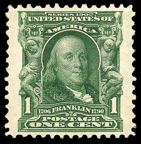 US postage stamps. Series 1902. Franklin. 1706-1790. Postage stamp price 1 cent. 