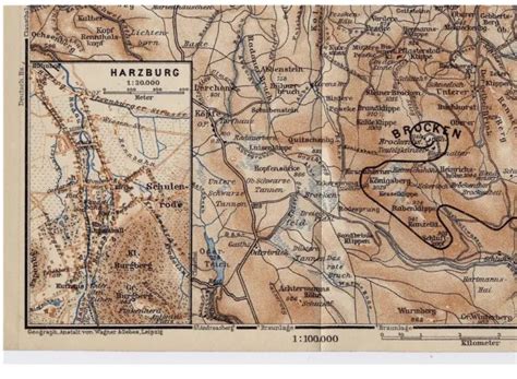 1910 ORIGINAL MAP OF HARZ MOUNTAINS BAD HARZBURG BROCKEN SAXONY …