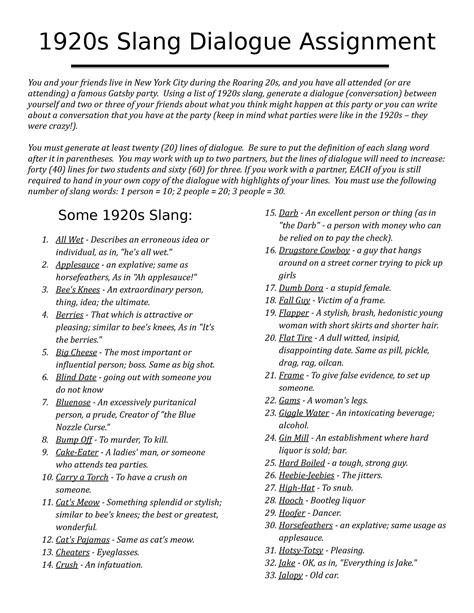 1920s Slang Worksheet Answers   Free 1920s Printables - 1920s Slang Worksheet Answers
