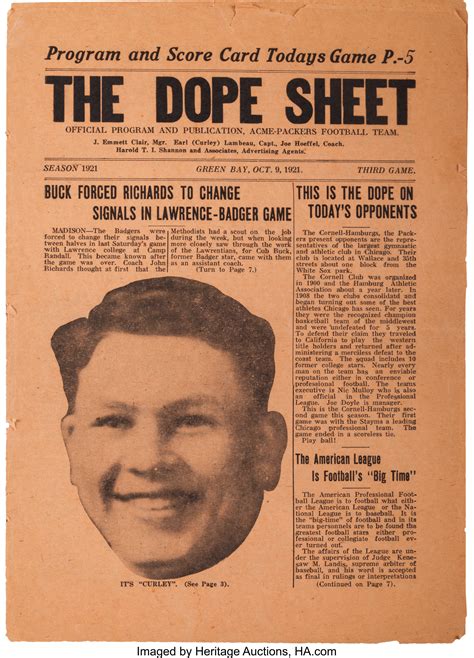 1921 Green Bay Packers "The Dope Sheet" Inaugural Issue....