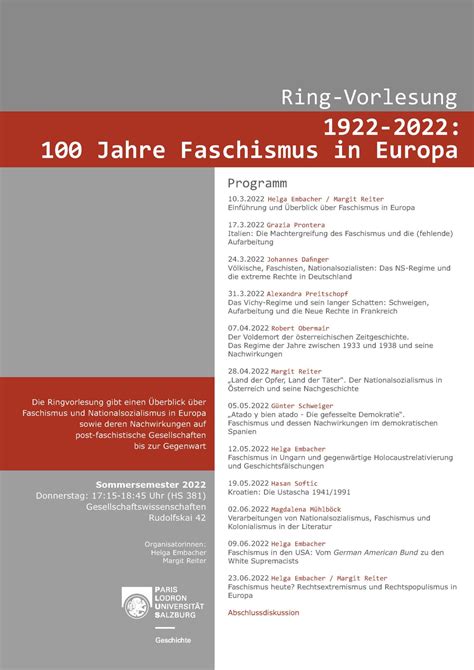 1922-2024: 100 Jahre Faschismus in Europa - Paris-Lodron …