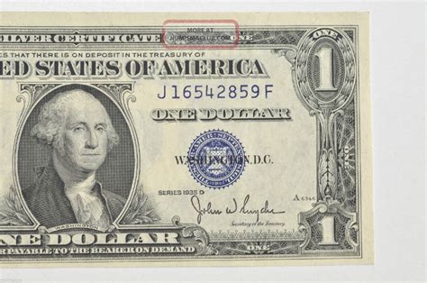 1935 d silver certificate $1 bill. The series of 1934 $1 silver certificate is common. Most examples are worth less than $12. These are unique looking because they are the only year to have a blue "1" printed on the left hand side of the bill. Stars and low serial numbers are available for a premium. 