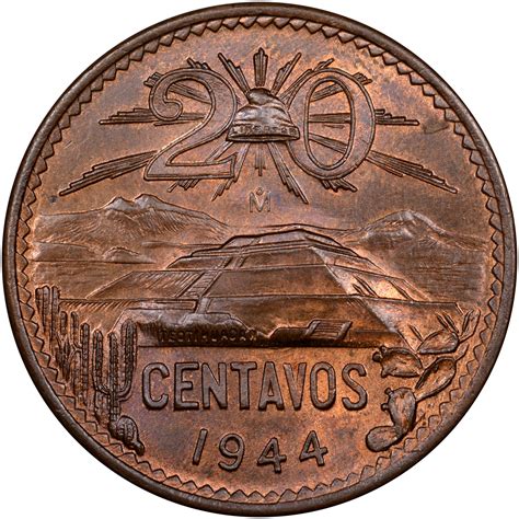 Mexico ESTADOS UNIDOS MEXICANOS 20 Centavos KM# 439 1954 New World Price Guide Search Numismatic specification data and valuation estimates provided by Active Interest Media s NumisMaster. Find more coin values at NumisMaster.com Go to the NGC US Coin Price Guide Price Guide Click on "Shop" to search for the coin on eBay.. 