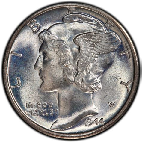 The 1944 dime has a total silver content of 90% Silver (.07234 oz.).