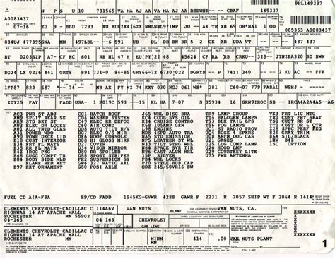 19491952 Chevy Factory Build Sheet