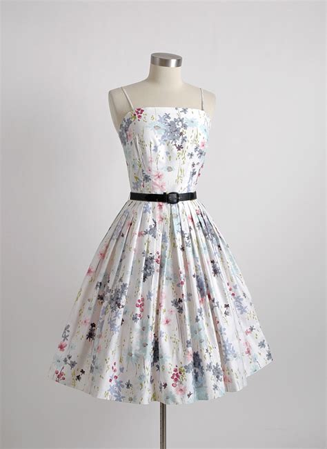 1950s floral polished cotton day dress M/L eBay