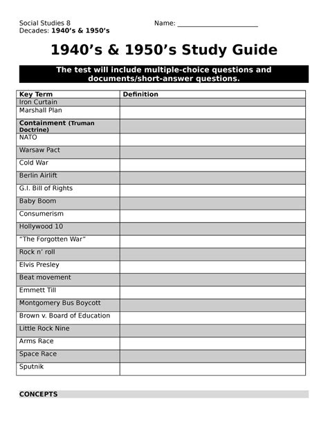 Full Download 1950S Study Guide 