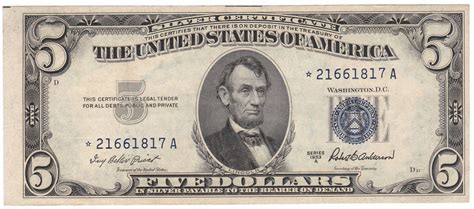 1953 US 5 Dollar Silver Certificate Note Money Currency with Abraham Lincoln (322) $ 75.00. Add to Favorites 1953 5 Dollar Note Lincoln Silver Certificate Blue Seal United States Five Dollar Bill : F84768622A (1.5k) $ 14.99. Add to Favorites 1953 2 …. 