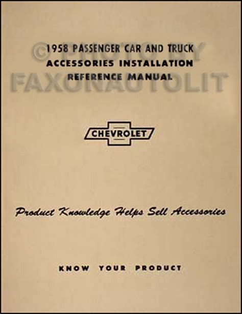 1958 chevy car pickup truck reprint accessory installation manual. - Free download solution manual of medical instrumentation application and design.