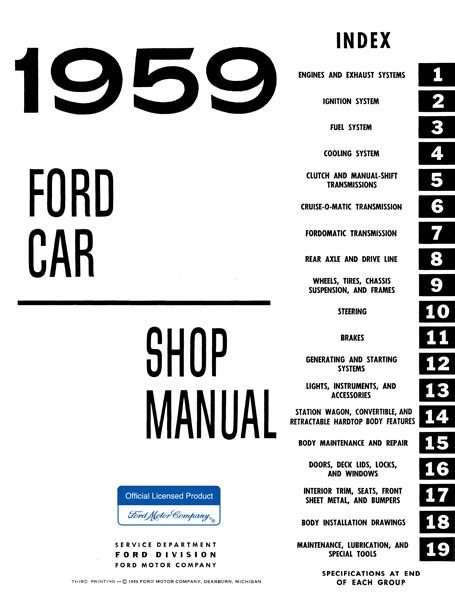1959 ford car service shop repair manual with decal 59. - New holland 756c backhoe installation manual.
