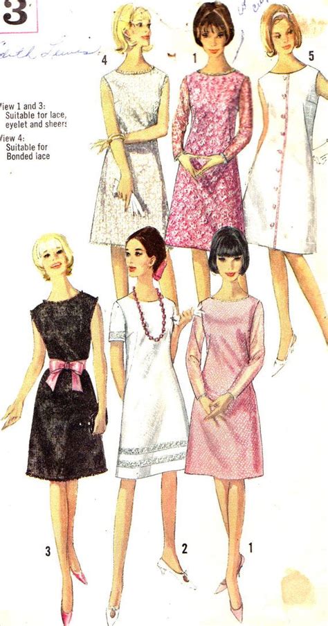 1960s Dress Pattern Simplicity 5935 Mod A Line Dress Round