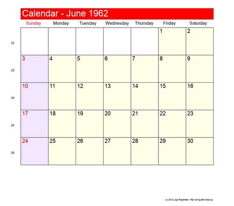 1962 June Calendar