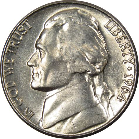 Circulated 1964 nickel – In circulation fetches low prices, and the market value of the nickel is mostly the same as its face value of 5 cents in the coin collection market. Uncirculated 1964 nickel – The market value of 1964 Jefferson nickel not in circulation is $0.5-$4 for the MS 60-63 coin, $200-$1000 for the MS 64-65 coin, and $9000 or ...
