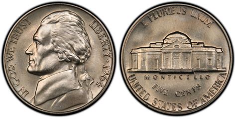 Proof 1964 nickel – The market value for a proof 1964 Jefferson nickel is $5-$7 for the MS 60-63 coin, $400-$1000 for the MS 64-65 coin, and above $10000 for the MS 66 or higher coin variations. So if you have a 1964 nickel lying around, take a closer look at it and see if it's worth more than you thought.. 