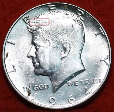 Oct 29, 2016 · One (1) 90% silver Kennedy half dollar from 1964 ; Brilliant Uncirculated condition, with strong luster and no wear ; Each coin measures 30.6mm in diameter, weighs 12.5g, and is made of .900 fine silver ; Designed to commemorate President John F Kennedy, replacing the Franklin half dollar ; The first year of the Kennedy half dollar series ... 