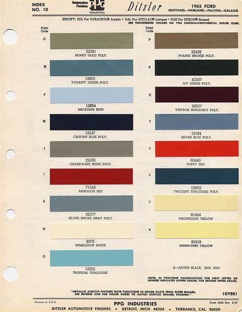 1965 Mustang Colors Chart