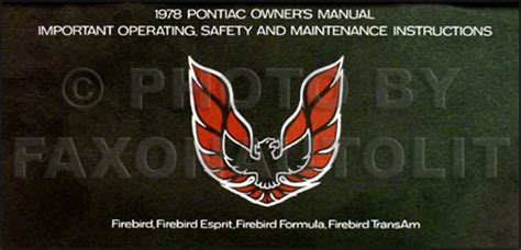 1978 pontiac firebird trans am formula esprit original owners manual. - Goodnight, papito dios / buenas noches, papito dios.