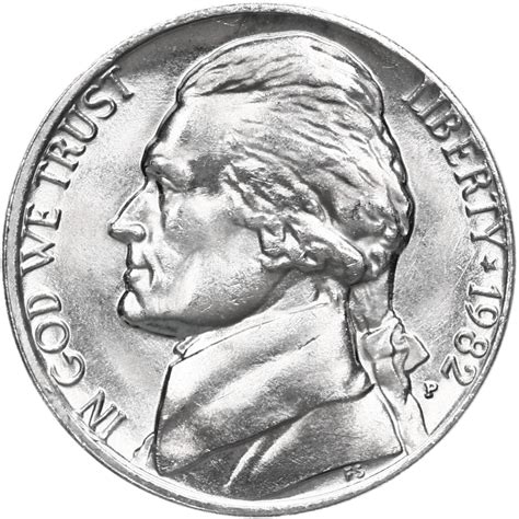 All 1982 coins in order by year, and then by mint. Click on either the image or link to visit that coins page and learn more about it. Coin Value & Silver Market Specialists. ... P: Jefferson Nickel: 1982: S: Jefferson Nickel: 1982: D: Kennedy Half Dollar: 1982: P: Kennedy Half Dollar: 1982: S: Kennedy Half Dollar:. 