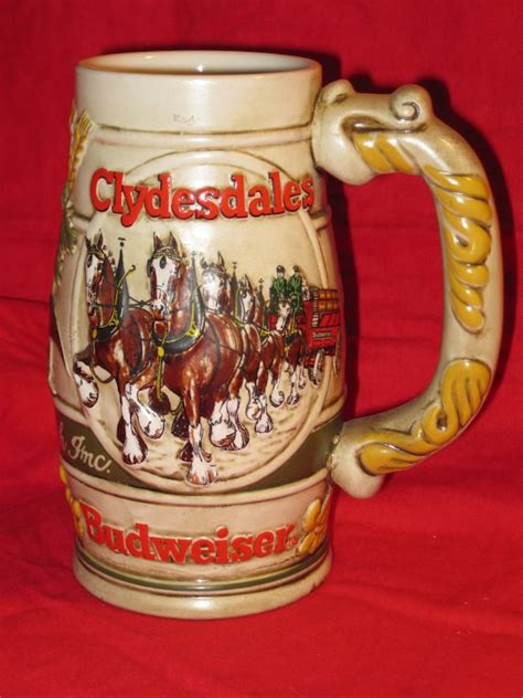 1984 Budweiser Beer Stein Holiday Stein Clydesdales As They Crossed Covered Bridge. ... 1983 BUDWEISER CLYDESDALE WHEAT CAMEO HOLIDAY STEIN CS58. 1997 Budweiser Holiday Stein Home for the Holidays. 2021 Budweiser Plaid Holiday Christmas Stein,Red,white,black,gold,7inHx3.5inW.. 