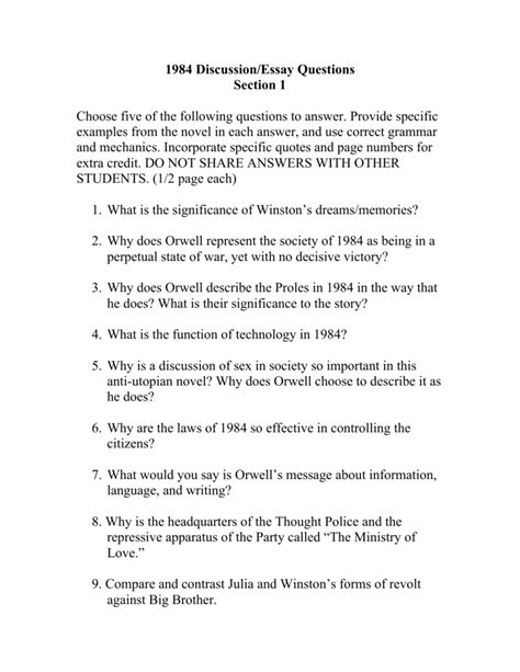 Read 1984 Essay Questions 