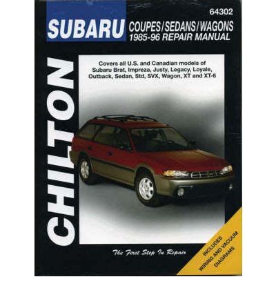 1985 1996 chilton subaru xt svx outback legacy justy service repair manual x. - Haynes repair manual for toyota hiace.