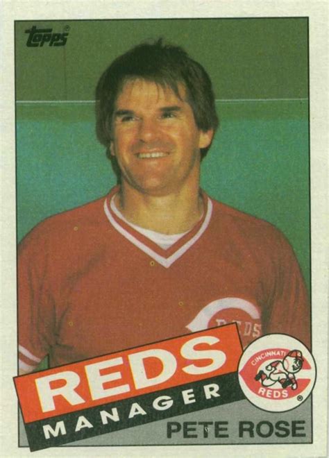 1985 topps pete rose manager. 1984 Topps. Peter Edward Rose (April 14, 1941-) is the arguably the greatest player who ever played the game but is omitted from the National Baseball Hall of Fame. In 1963, Pete Rose broke into the National League with 170 hits, 25 doubles, 41 RBI and a .273 batting average en route to the NL Rookie of the Year Award. 
