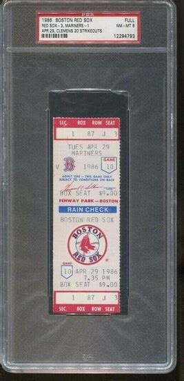 1986 Roger Clemens 20 Strikeout 4 Ticket Stubs Red Sox …