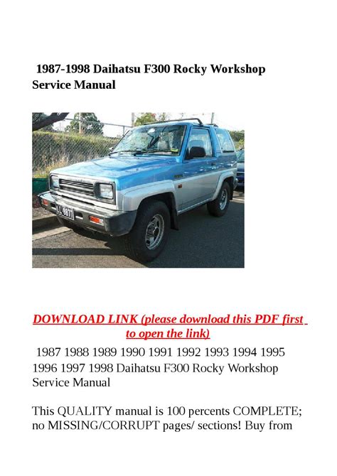 1987 1998 daihatsu f300 rocky workshop service manual. - Service manual for toyota previa 2002.