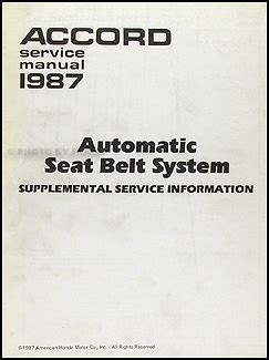 1987 honda accord automatic seat belt system repair shop manual supplement. - Suzuki bandit gsf 1250 manuale di riparazione 2007.
