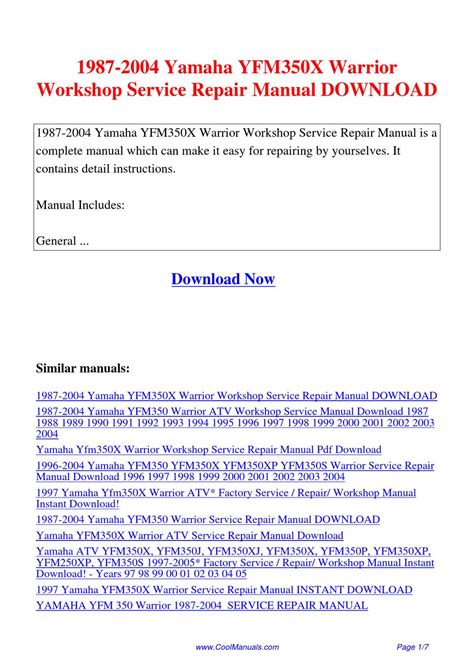 Full Download 1987 2004 Yamaha Yfm350X Warrior Workshop Service 