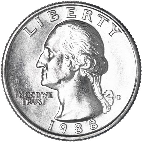 1988 d quarter. The average value of an uncirculated 1968 Washington quarter is $1 to $2, depending on the coin's condition.; The record price for the most valuable 1968 quarter is an astounding $9,400 — which was paid in 2013 for an example graded MS68 by Professional Coin Grading Service.; 1968-D Quarter Value. The 1968 Washington quarter with a "D" mint mark was struck at the Denver Mint. 