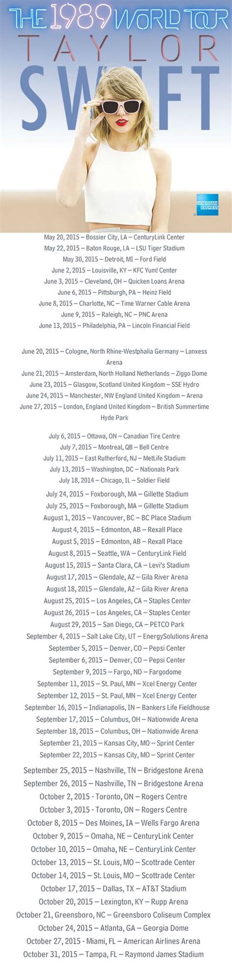 1989 taylor swift tour dates. Things To Know About 1989 taylor swift tour dates. 